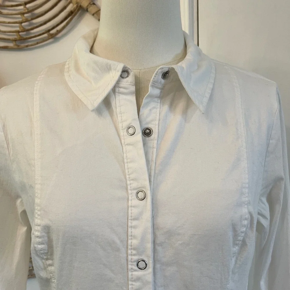Free People Thea White Mini Shirt Dress Cotton Button Front Fitted M - Picture 4 of 9